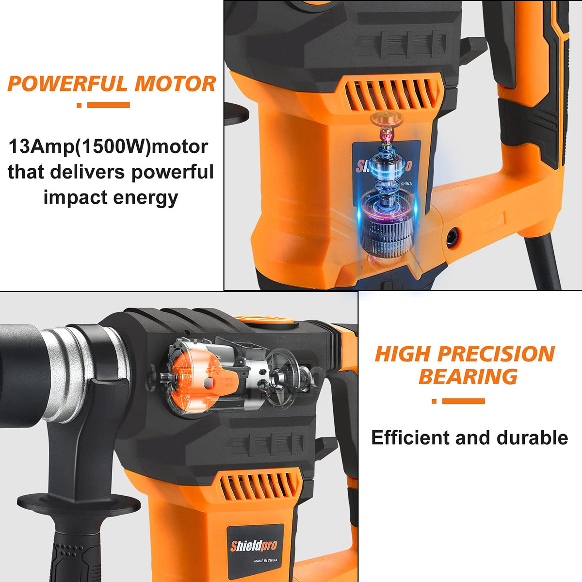 SHIELDPRO 1-1/4-Inch SDS-Plus Rotary Hammer Drill | 13 Amp, 3 Modes, Vibration Control