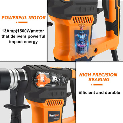 SHIELDPRO 1-1/4-Inch SDS-Plus Rotary Hammer Drill | 13 Amp, 3 Modes, Vibration Control