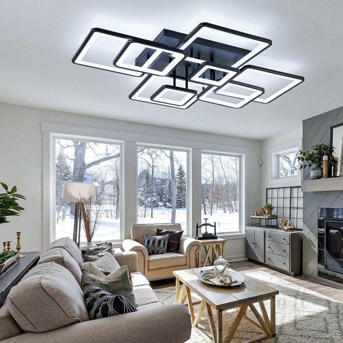 Shine LUEST Modern LED Ceiling Light – Dimmable Ring Chandelier with Remote, Black Flush Mount
