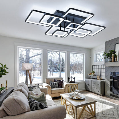Shine LUEST Modern LED Ceiling Light – Dimmable Ring Chandelier with Remote, Black Flush Mount