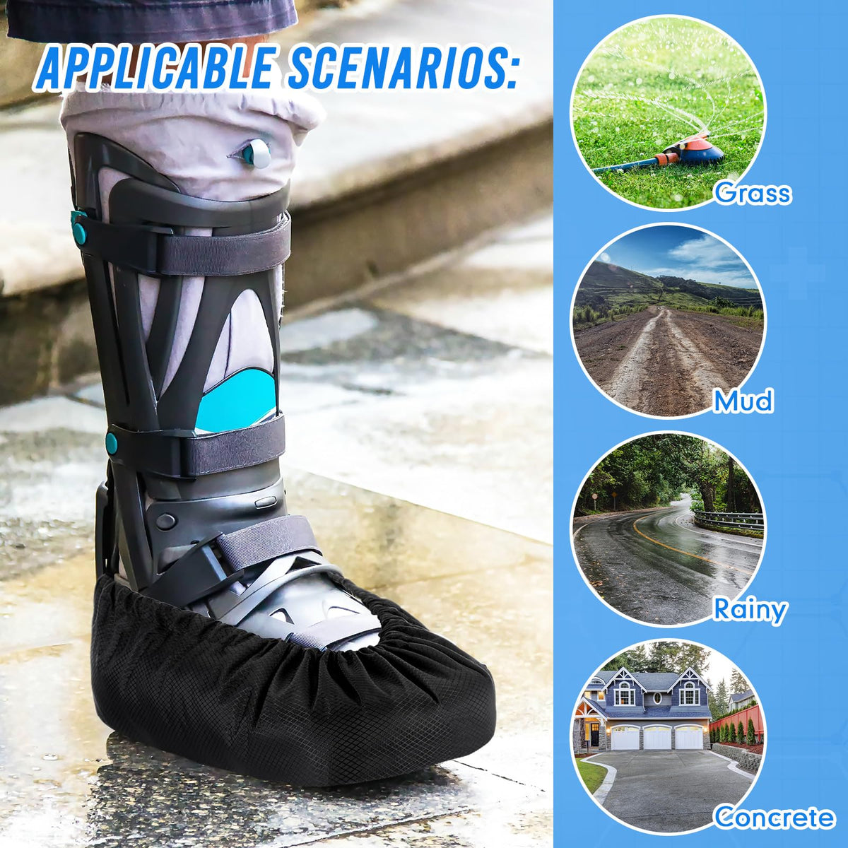 Shyyween 2 Pcs Air Cam Walking Boot Covers – Waterproof Cast Boot Protection (Black, Large)