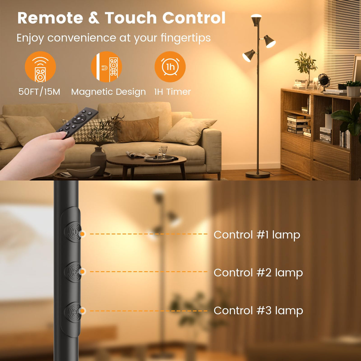 SIBRILLE 36W LED Tree Floor Lamp – Dimmable, Remote & Touch, 4 Color Temperatures