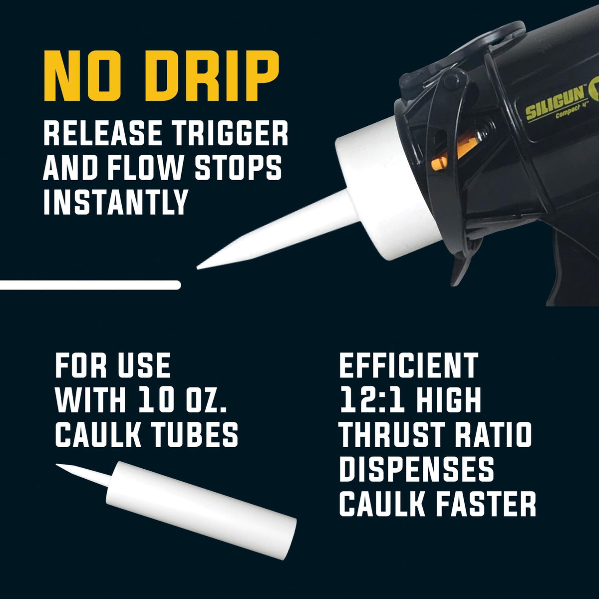 SILIGUN Gen-3 Compact Caulking Gun – No Drip, Patented Design, Lightweight ABS Frame