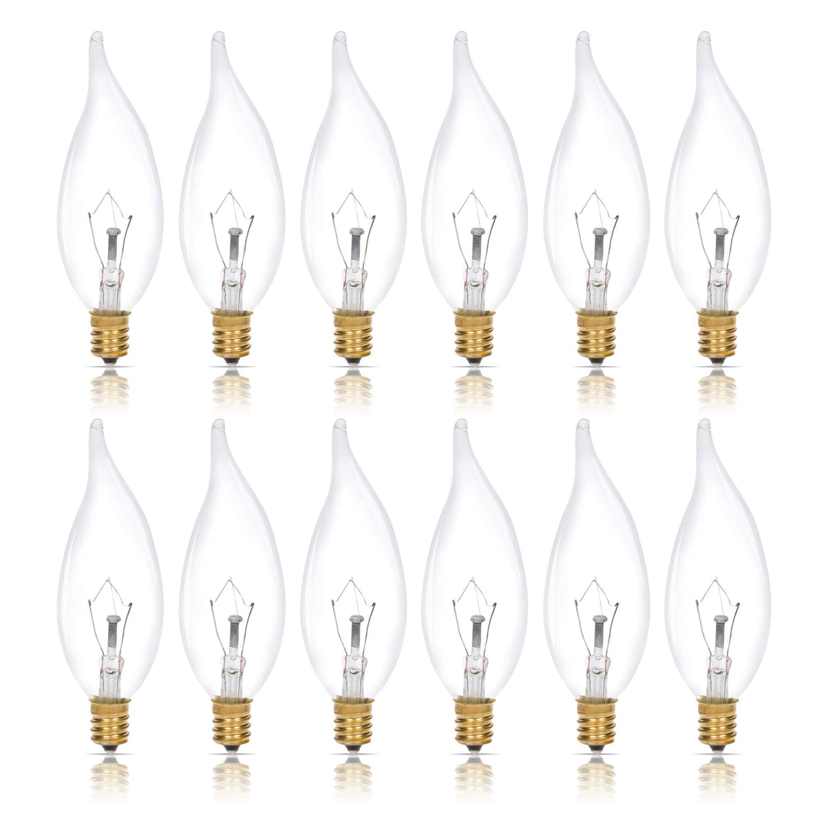 Simba Lighting Candelabra Flame Tip CA10 40W E12 Base – 12-Pack Warm White 2700K, Dimmable