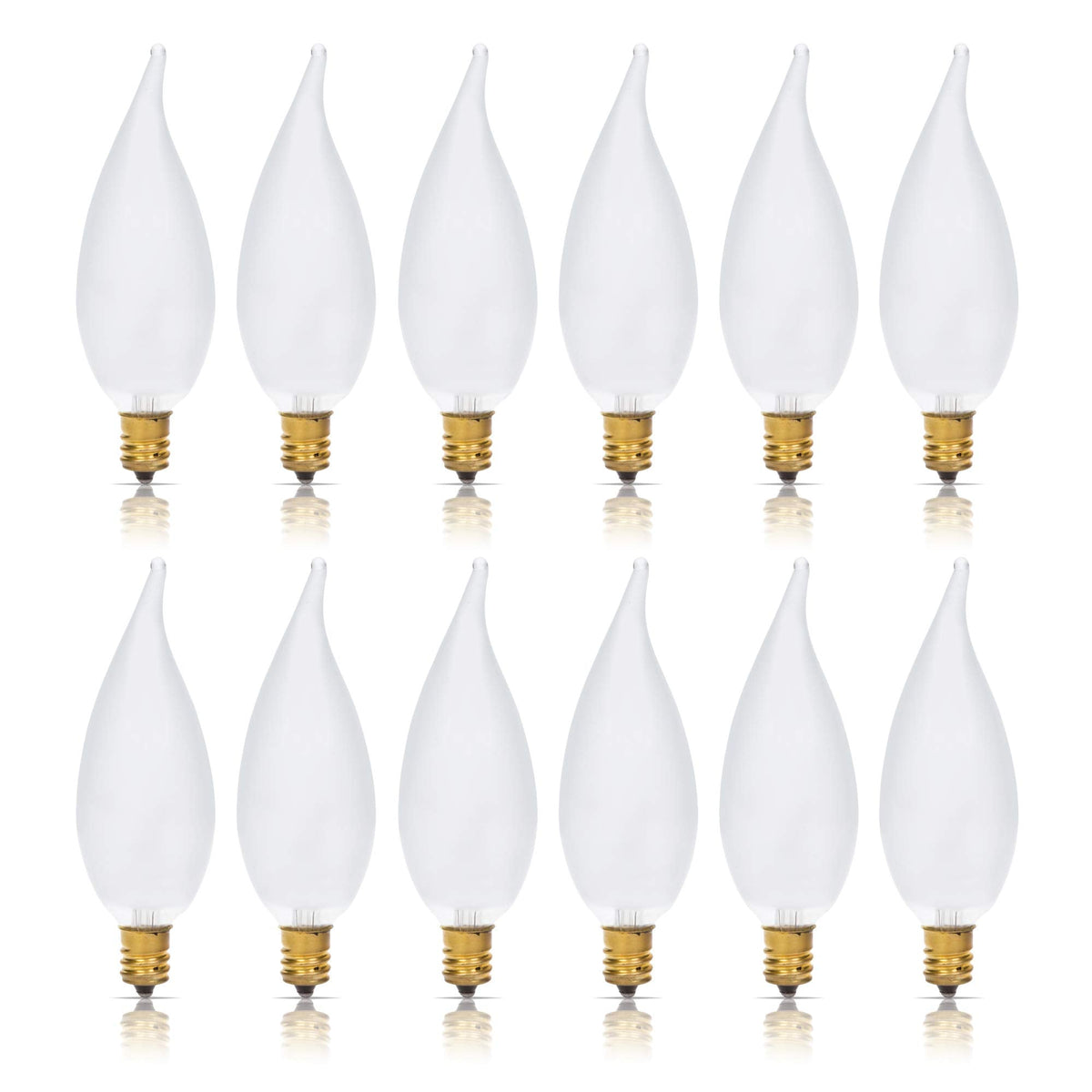Simba Lighting Candelabra Flame Tip CA10 25W E12 Base — 12 Pack, 2700K Dimmable