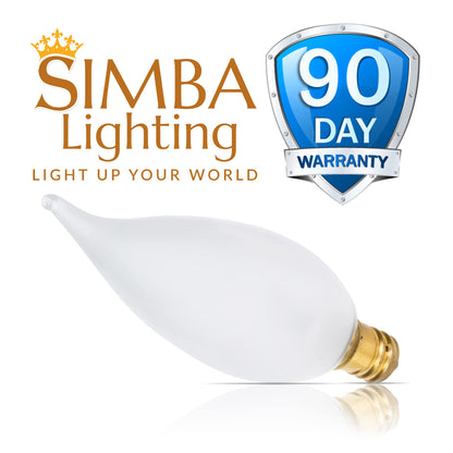 Simba Lighting Candelabra Flame Tip CA10 25W E12 Base — 12 Pack, 2700K Dimmable