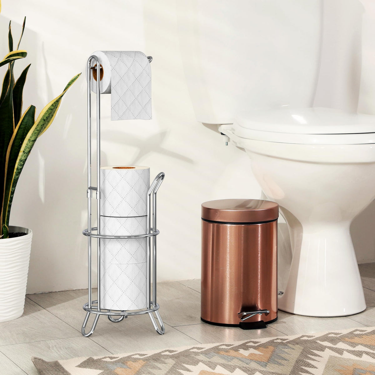 Simple Houseware Chrome Free-Standing Toilet Tissue Roll Holder — Holds 4 Rolls