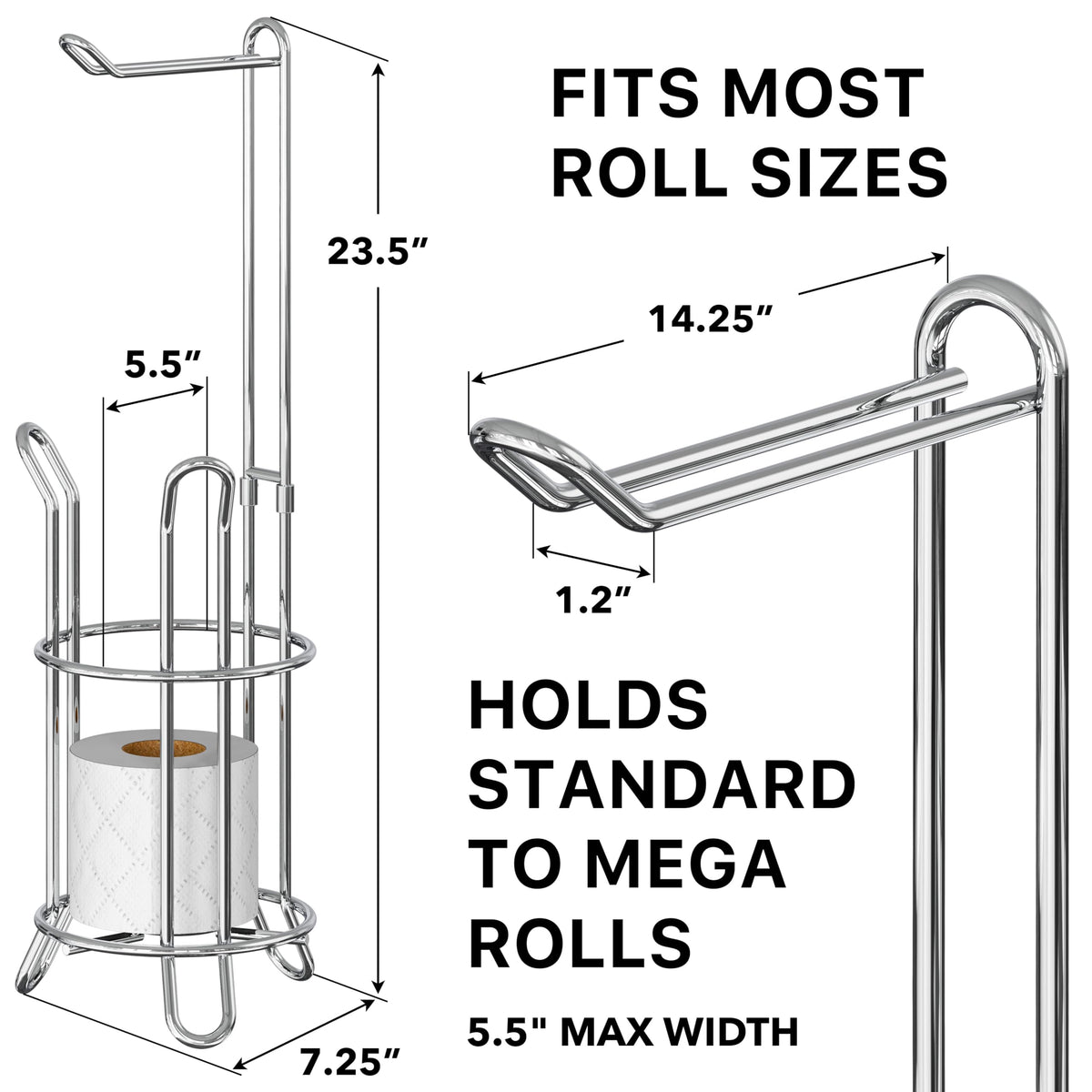 Simple Houseware Chrome Free-Standing Toilet Tissue Roll Holder — Holds 4 Rolls