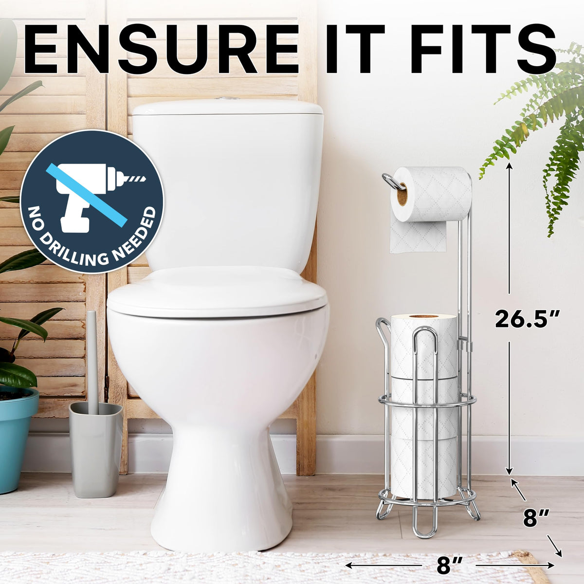 Simple Houseware Chrome Free-Standing Toilet Tissue Roll Holder — Holds 4 Rolls