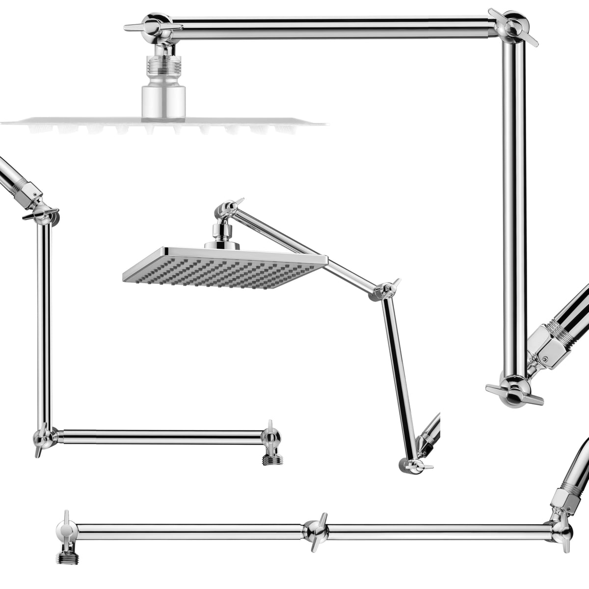 Singing Rain 16'' Shower Head Extension Arm – Chrome, 304 Stainless, 2 Locking Joints