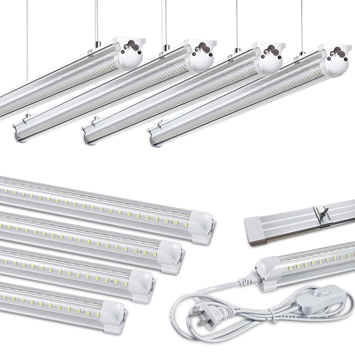 Skymoatled 8Pack 4FT LED Shop Light – 50W, 6000K, 7500LM, Linkable