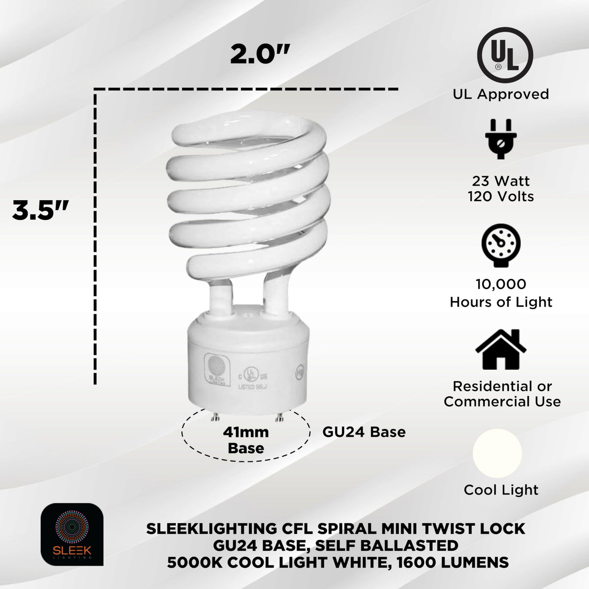 SLEEKLIGHTING GU24 2-Pin CFL Bulbs, 23W, 1600 lm, 5000K, 4-Pack