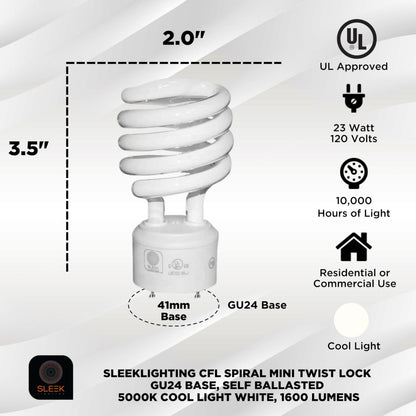 SLEEKLIGHTING GU24 2-Pin CFL Bulbs, 23W, 1600 lm, 5000K, 4-Pack