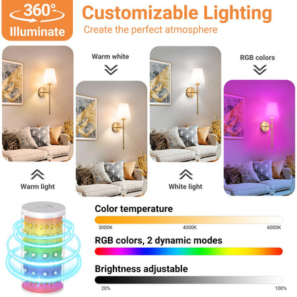 Slywise Peel & Stick Wall Sconces – Wireless Battery-Powered 2-Pack