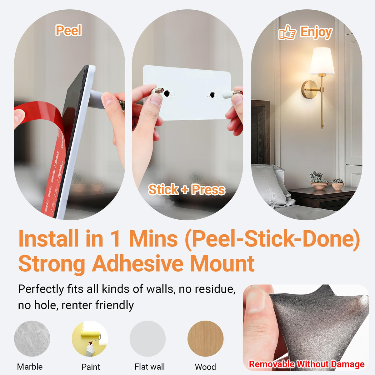 Slywise Peel & Stick Wall Sconces – Wireless Battery-Powered 2-Pack