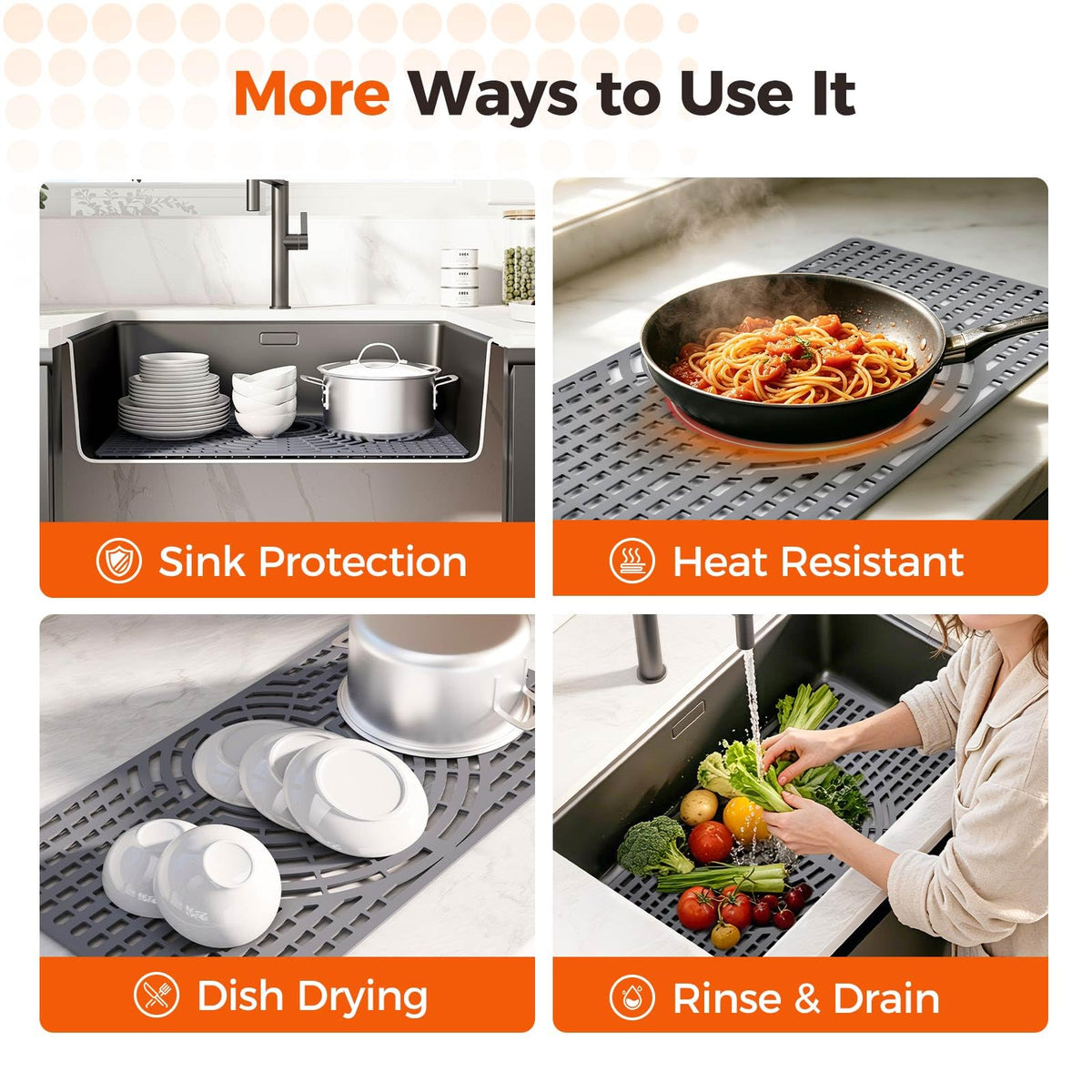 Snuggery Silicone Sink Protector 26x14 – Heat-Resistant, Non-Slip, Dishwasher Safe Grey
