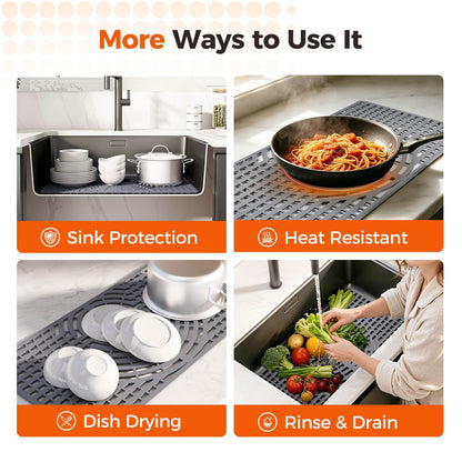 Snuggery Silicone Sink Protector 26x14 – Heat-Resistant, Non-Slip, Dishwasher Safe Grey