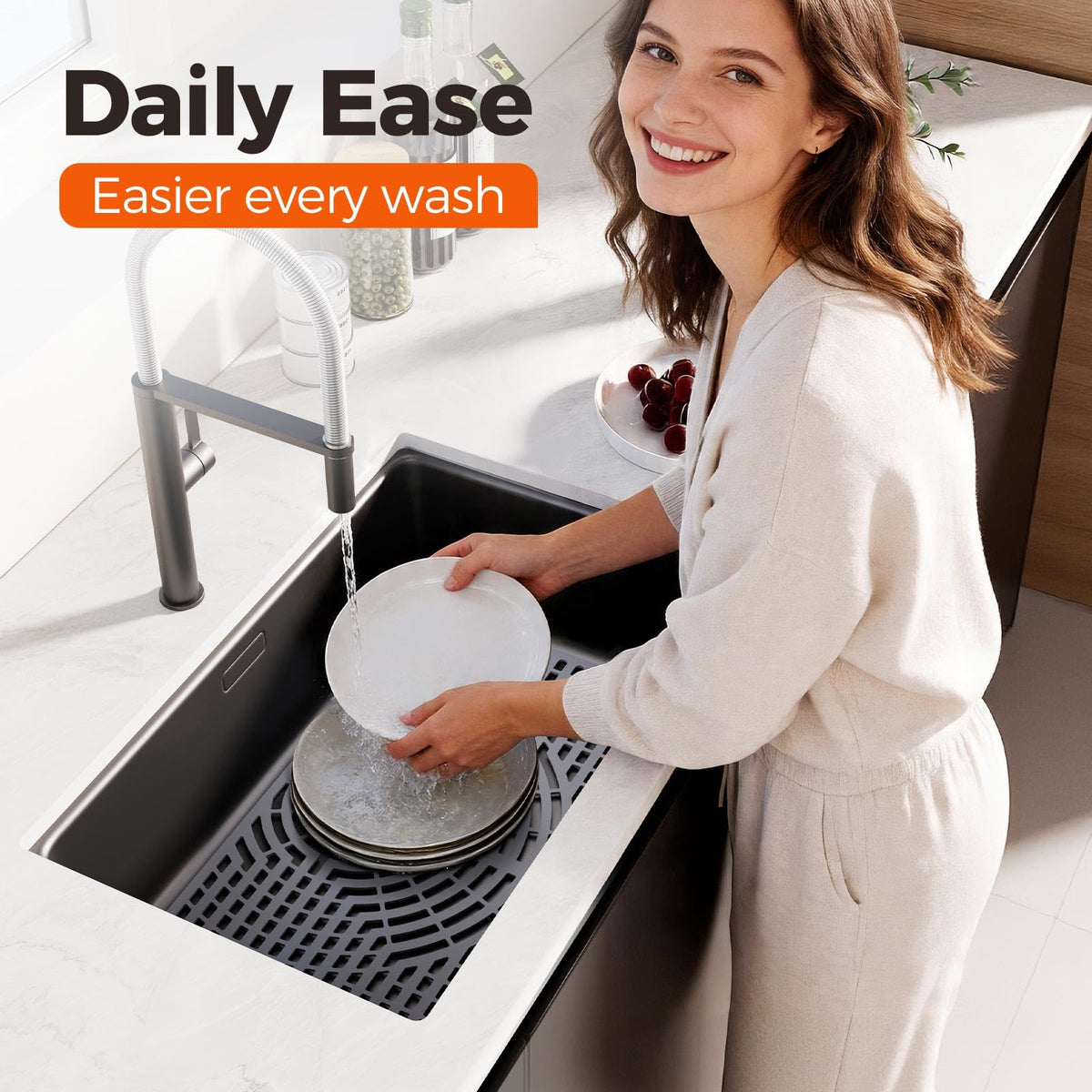 Snuggery Silicone Sink Protector 26x14 – Heat-Resistant, Non-Slip, Dishwasher Safe Grey