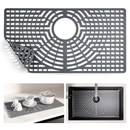 Snuggery Silicone Sink Protector 26x14 – Heat-Resistant, Non-Slip, Dishwasher Safe Grey