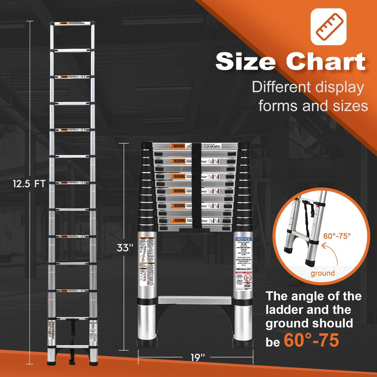 Soctone Telescoping Ladder 12.5 ft – Aluminum, 330 lb Capacity, 2 Triangle Stabilizers