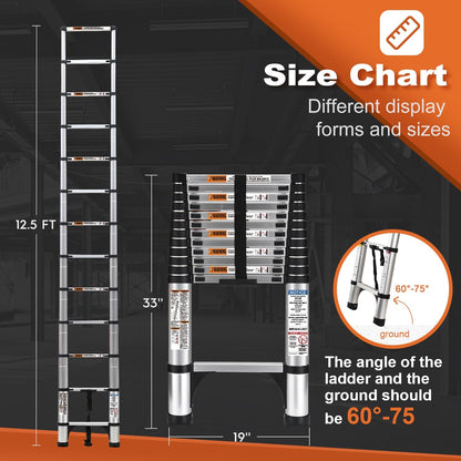 Soctone Telescoping Ladder 12.5 ft – Aluminum, 330 lb Capacity, 2 Triangle Stabilizers