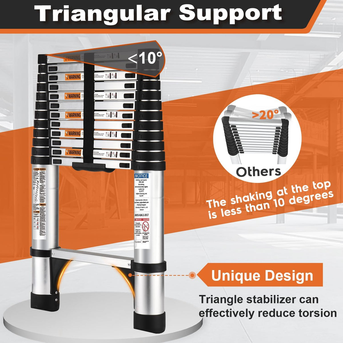 Soctone Telescoping Ladder 12.5 ft – Aluminum, 330 lb Capacity, 2 Triangle Stabilizers