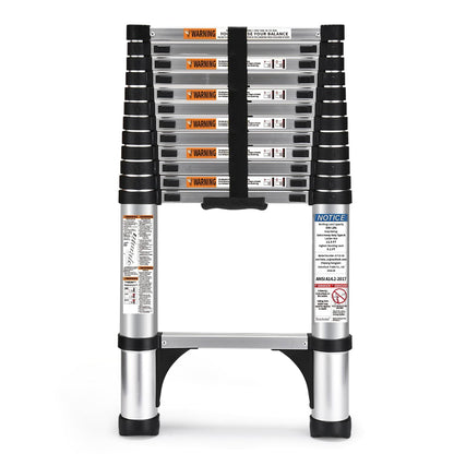 Soctone Telescoping Ladder 12.5 ft – Aluminum, 330 lb Capacity, 2 Triangle Stabilizers