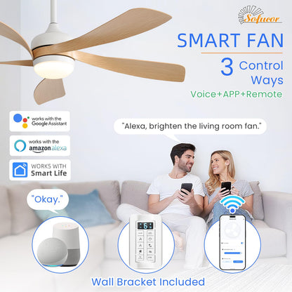 Sofucor 52-Inch Smart Ceiling Fan with Lights, Remote, Alexa/Google Compatible