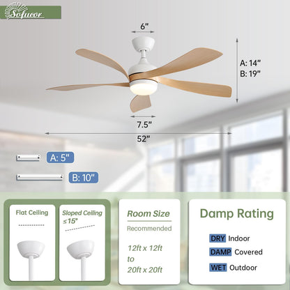 Sofucor 52-Inch Smart Ceiling Fan with Lights, Remote, Alexa/Google Compatible