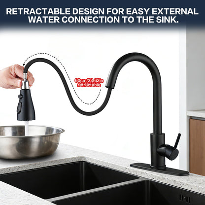 SoliForge Black Kitchen Faucet with Pull-Down Sprayer — High Arc, 1- or 3-Hole Install