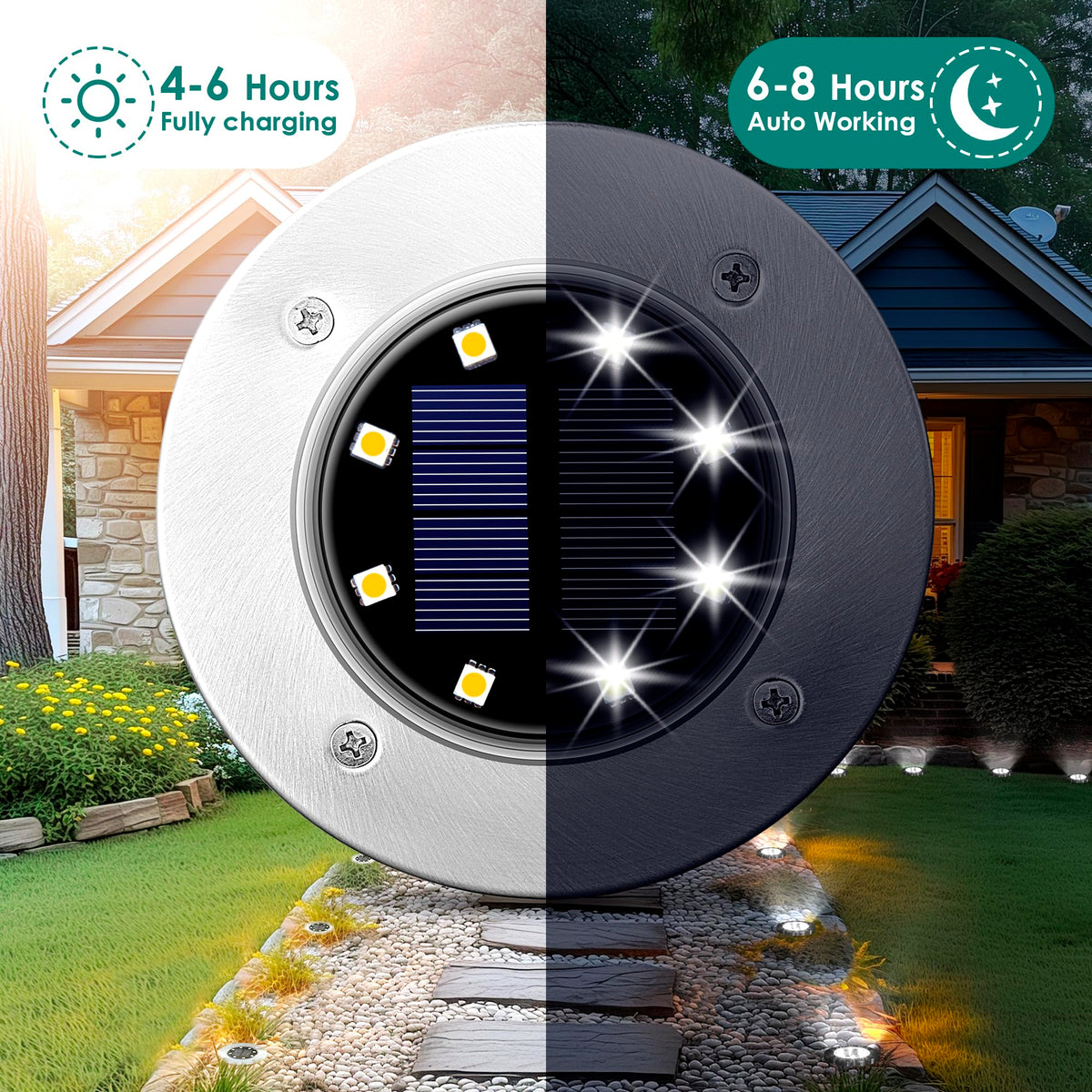 SOLPEX Solar Ground Lights 8-Pack – Outdoor Pathway & Garden Lighting, Waterproof, Cool White