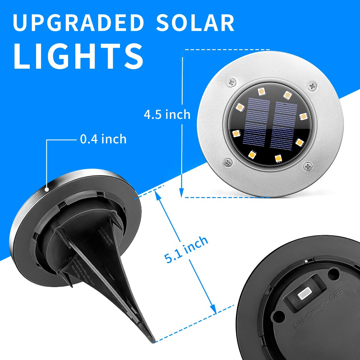 SOLPEX Solar Ground Lights 8-Pack – Outdoor Pathway & Garden Lighting, Waterproof, Cool White