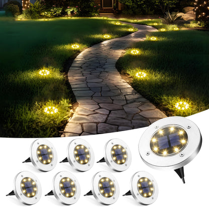 SOLPEX Solar Ground Lights – 8 Pack Outdoor Waterproof Pathway Lighting (Warm White)
