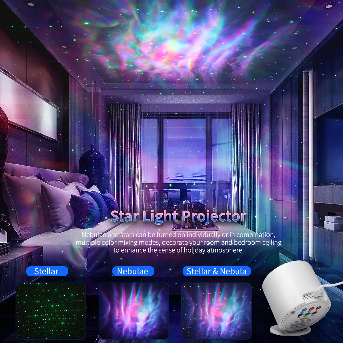Sonhonron Star Projector – Galaxy LED Nebula Night Light with Remote, Timer & Sound Mode