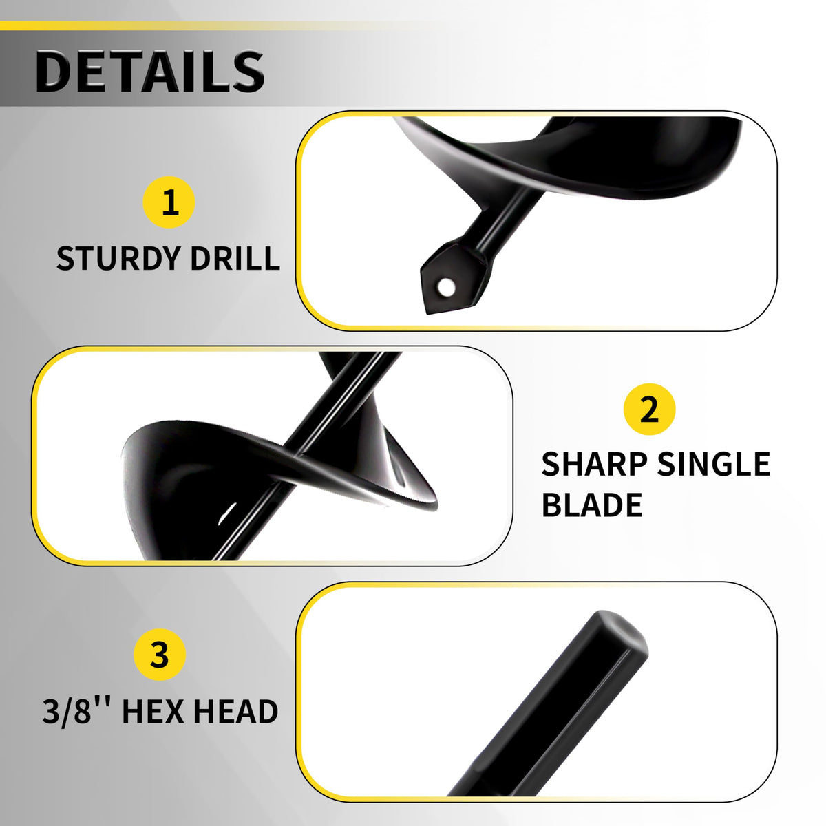 SORANGEUN 3x24 Garden Auger Drill Bit — Upgraded Solid Shaft, Hex-Driver Compatible