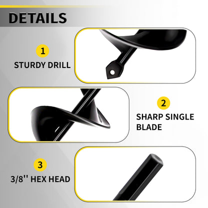 SORANGEUN 3x24 Garden Auger Drill Bit — Upgraded Solid Shaft, Hex-Driver Compatible