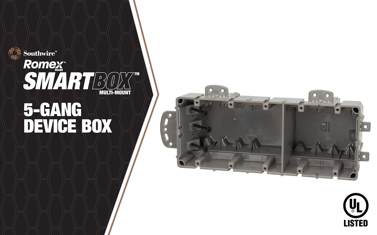 Southwire MSBMMT5G 5-Gang Multi-Mount Device Box with Depth Adjustable | Heavy-Duty 42 lb | Gray