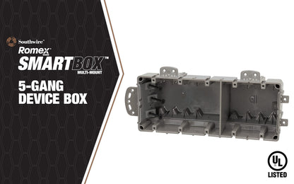 Southwire MSBMMT5G 5-Gang Multi-Mount Device Box with Depth Adjustable | Heavy-Duty 42 lb | Gray