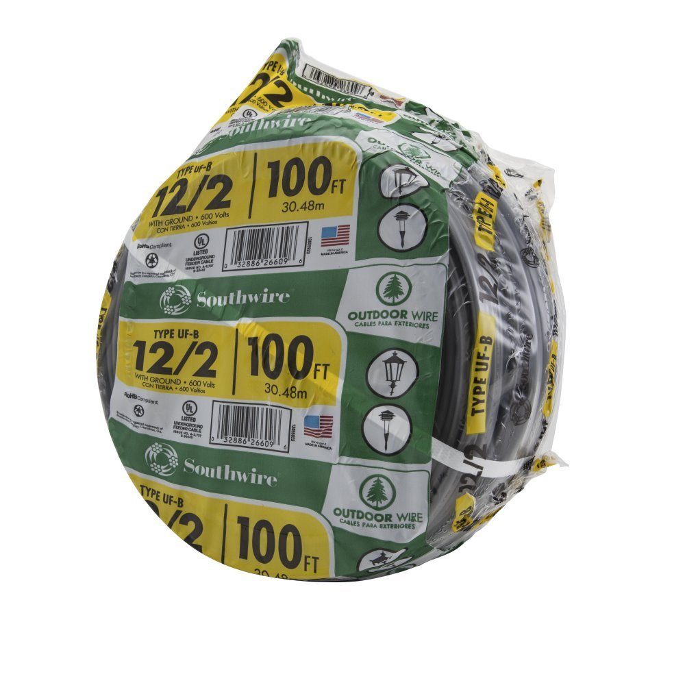 Southwire 12/2 UF B Wire with Ground – 100 ft Direct Burial Cable, 600V