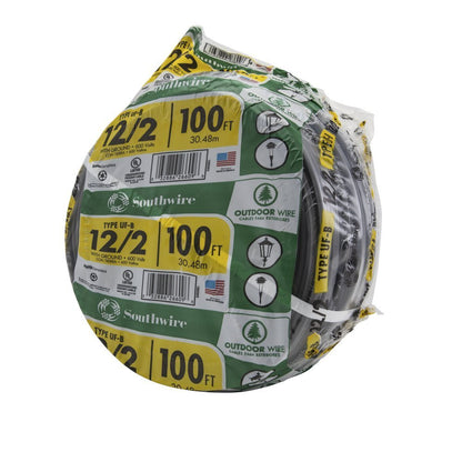 Southwire 12/2 UF B Wire with Ground – 100 ft Direct Burial Cable, 600V