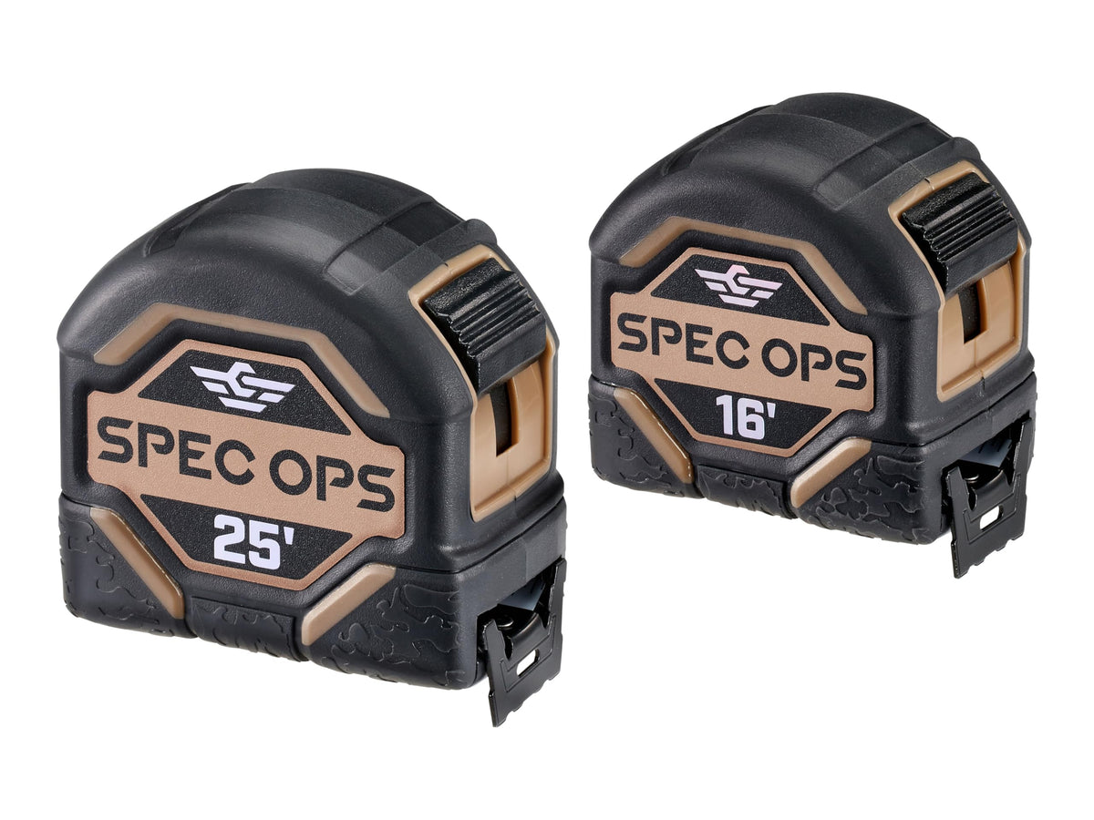 Spec Ops Tools 16' & 25' Tape Measure Set | MIL-X Blade, 360° Hook, Speed Lock
