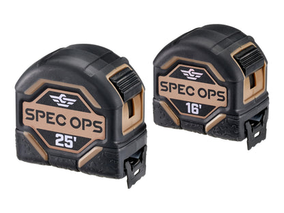 Spec Ops Tools 16' & 25' Tape Measure Set | MIL-X Blade, 360° Hook, Speed Lock