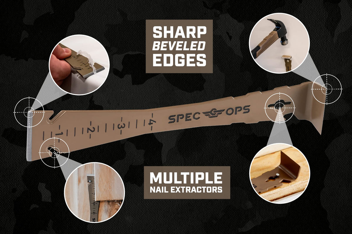 Spec Ops Tools 9.5-inch Trim Bar – High Carbon Steel, Built-in Ruler, Nail Puller, 2-Pack