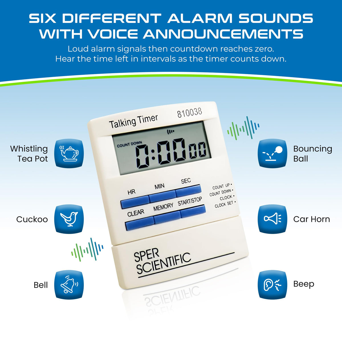 Sper Scientific Talking Lab Countdown Timer – Voice Announcements for Hands-Free Lab Timing