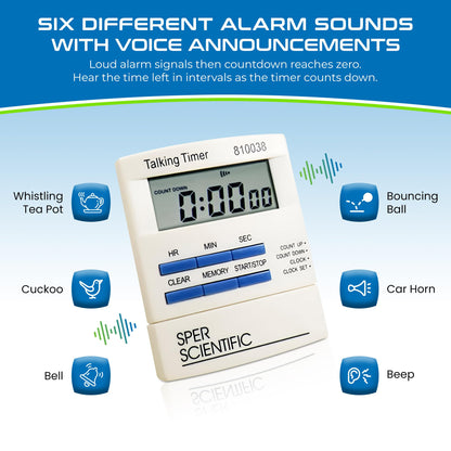 Sper Scientific Talking Lab Countdown Timer – Voice Announcements for Hands-Free Lab Timing