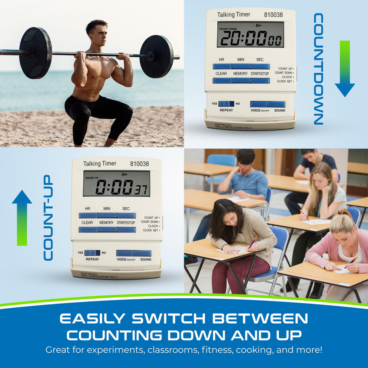 Sper Scientific Talking Lab Countdown Timer – Voice Announcements for Hands-Free Lab Timing
