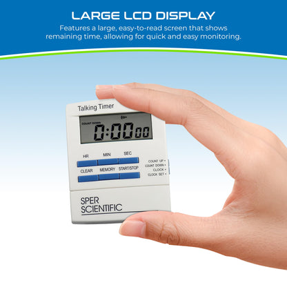 Sper Scientific Talking Lab Countdown Timer – Voice Announcements for Hands-Free Lab Timing