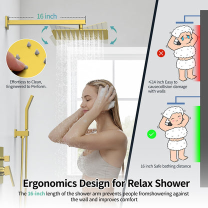 SR SUN RISE Shower Faucets Sets – Brushed Gold Square Rain Head with Handheld Kit