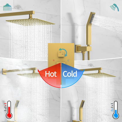 SR SUN RISE Shower Faucets Sets – Brushed Gold Square Rain Head with Handheld Kit