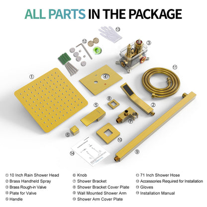 SR SUN RISE Shower Faucets Sets – Brushed Gold Square Rain Head with Handheld Kit